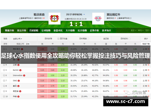 足球心水指数使用全攻略助你轻松掌握投注技巧与风险管理